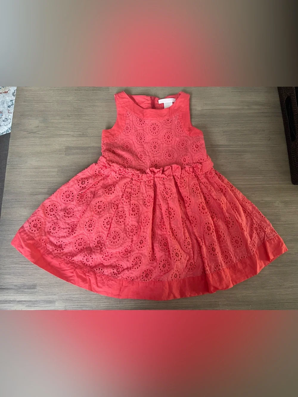 Janie and Jack Coral Eyelet Sundress Sz 4 100% Cotton Spring Summer Preppy